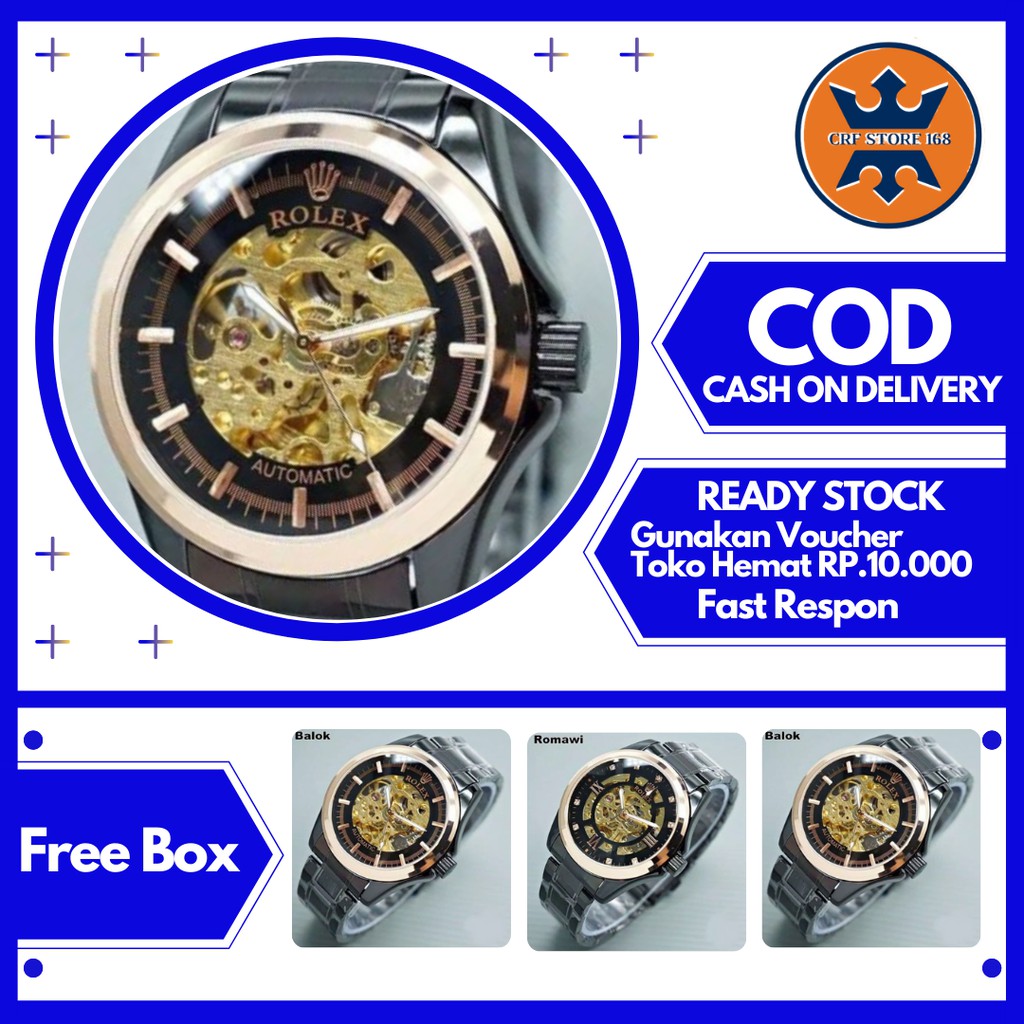 Jam Tangan Rolex Pria Cowok Automatic Otomatis Rantai Transparan Anti Air Terbaru Keren Jakarta S32