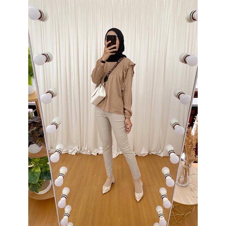CROPY BLOUSE - RAYON VISCOSE - BLOUSE WANITA - REALPICTURE 100%-MOCCA