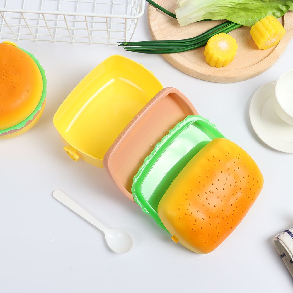 Chookey Set Kotak Makan Siang Bento / Hamburger / Burger / Garpu Dua Tingkat Untuk Anak Sekolah
