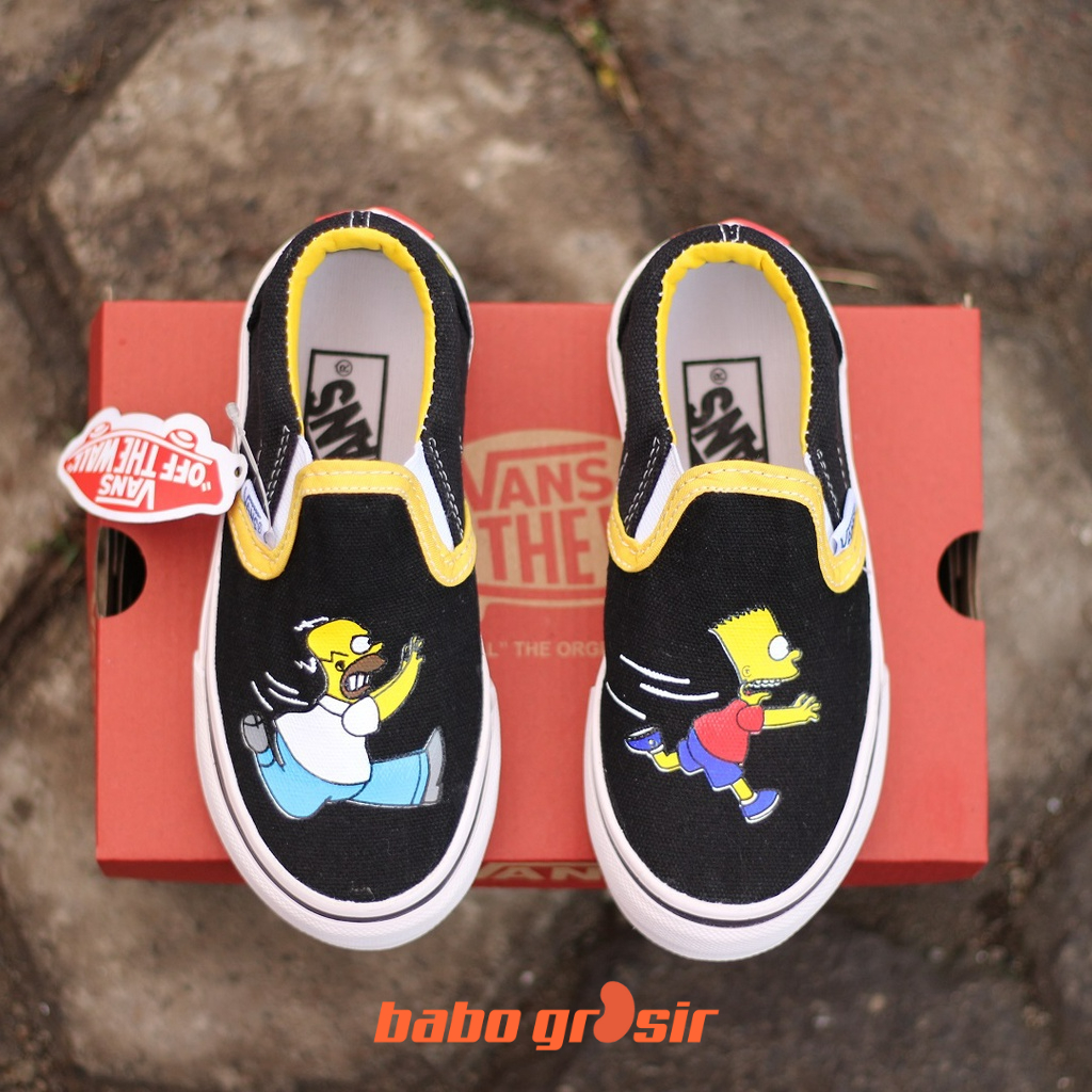 BEST QUALITY Sepatu Anak Vans Slip On The Simpsons Bart and Homer, Tapak Gum Outsole Anti Slip, Tag Made in China, Import Premium