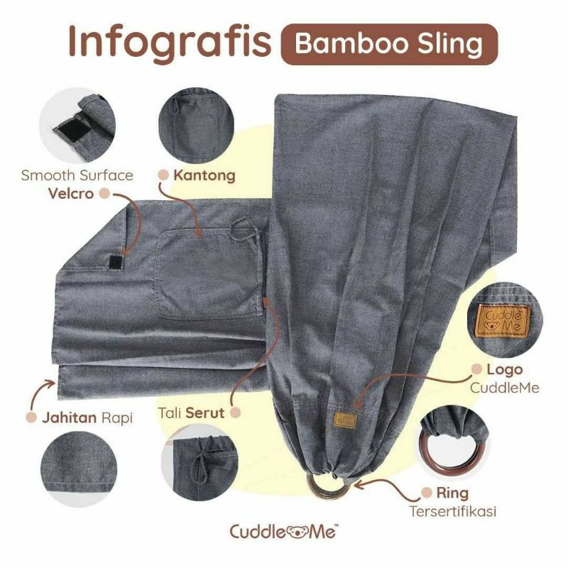 Ringsling Bamboo CuddleMe Ring Sling Cuddle Me Gendongan Bayi Samping Gendongan Anak Empuk Jarik Cukin dengan Ring Sling