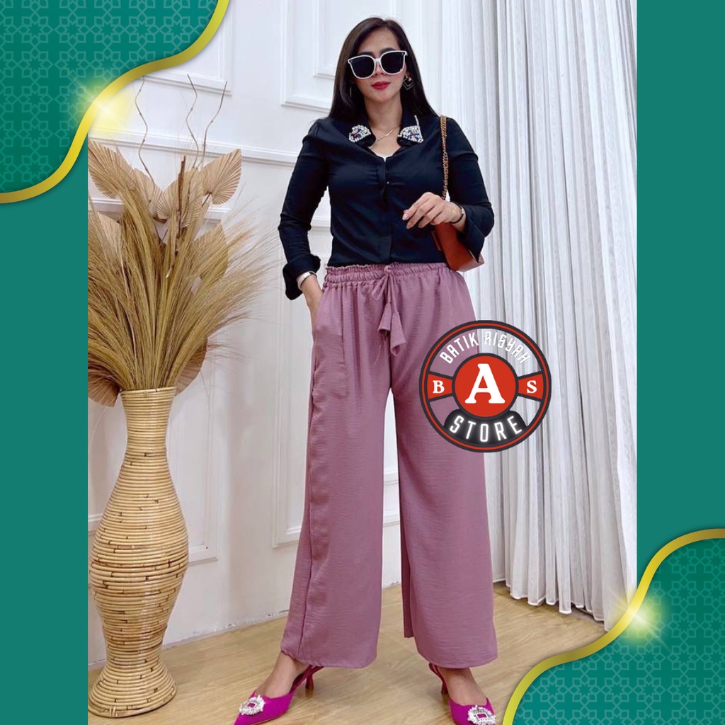 Celana Wanita Kulot Kringkel Polos | Celana Panjang kulot Wanita Korean Style Pakaian Wanita  Kulot Kringkel Fashion Perempuan Hits-4