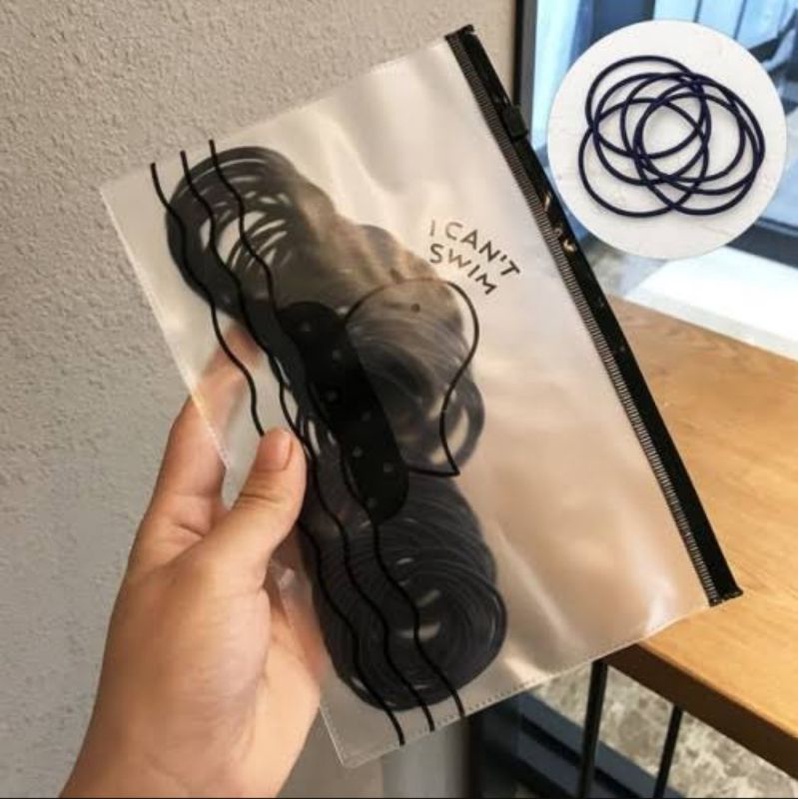 Ikat Rambut Korea 100pcs free pouch kunciran Gelang hitam polos karet isi 100