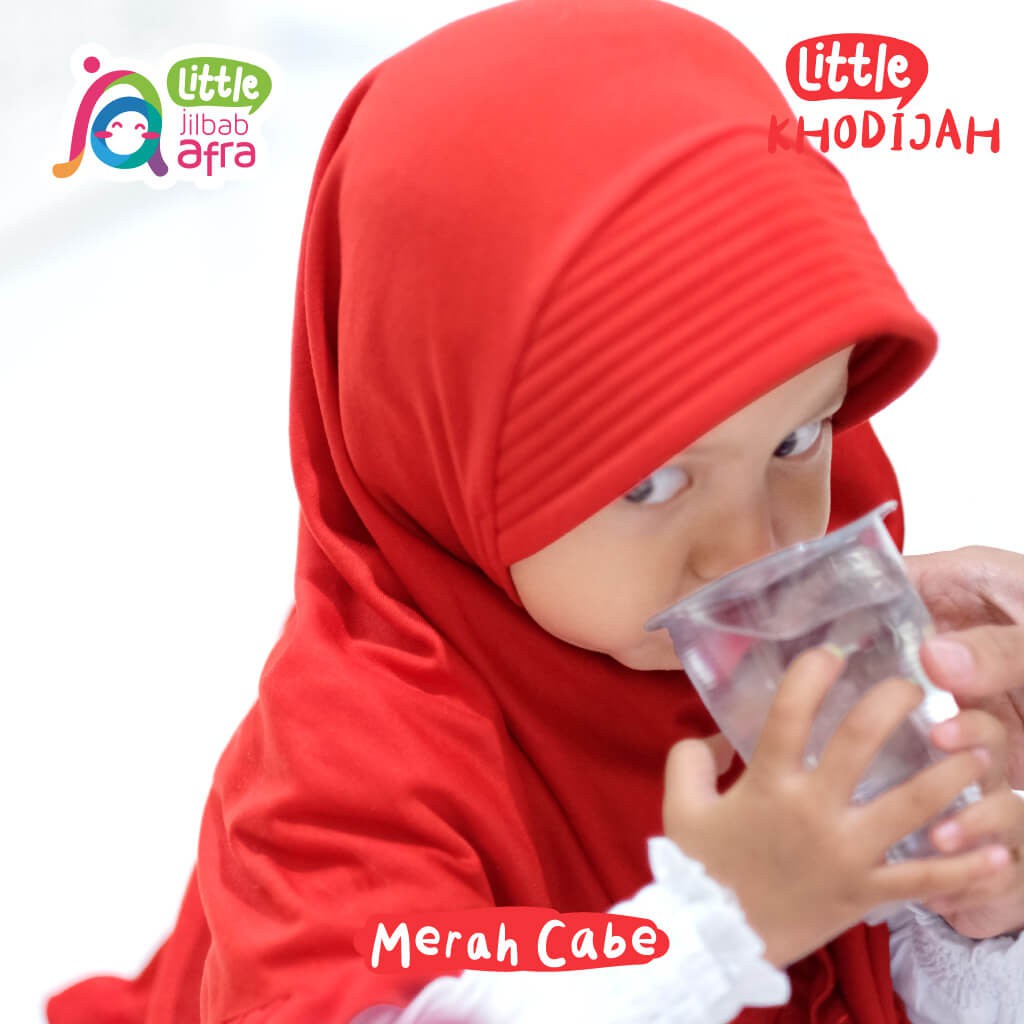 Jilbab Instan Anak Little Khodijah Merah Cabe - Little Jilbab Afra - Bahan Kaos, Adem &amp; Lembut