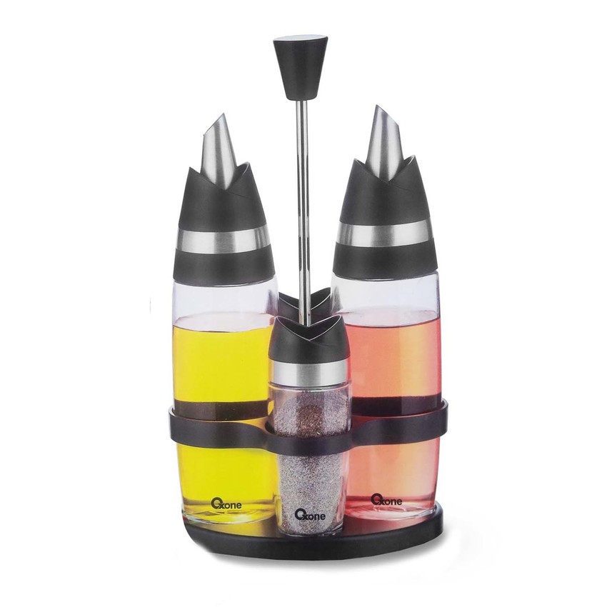 Oxone OX-342 Professional Oil & Spice Set - Tempat Minyak dan Bumbu Kaca Stainless Steel 28 x 15 x 14 cm