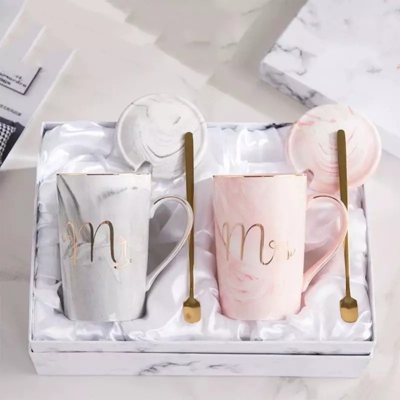 Triple W Couple Mug Set Mr Mrs Marble Gift Box Gelas Cangkir Marbel Hadiah Kado Premium