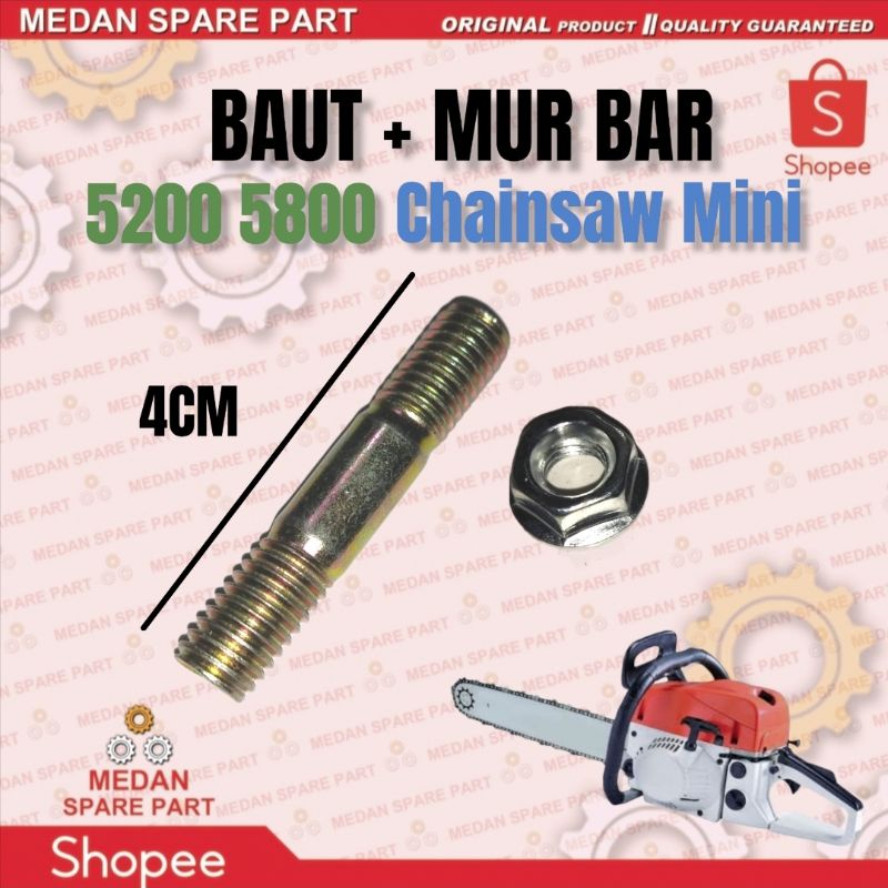 Baut Mur Pengencang Bar Parangan Chainsaw Sinso Mini 5200 5500 5800