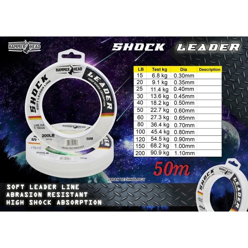 Senar leader murah kuat senar pancing hammer head shock leader 50m