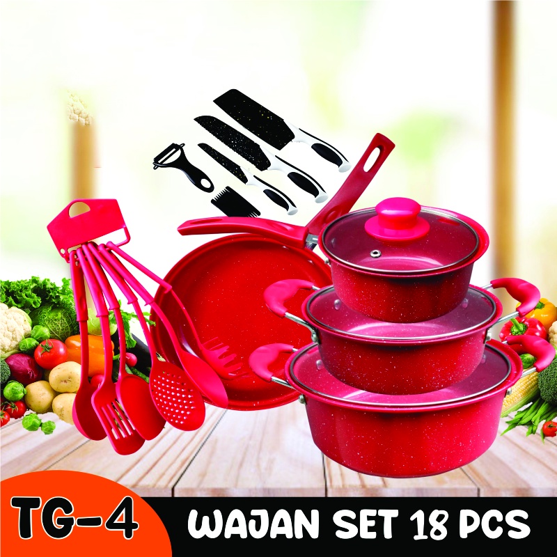 Panci Set lengkap teflon Warna Cookware Frypan Saucepan Milkpot Free Spatula 6Pcs