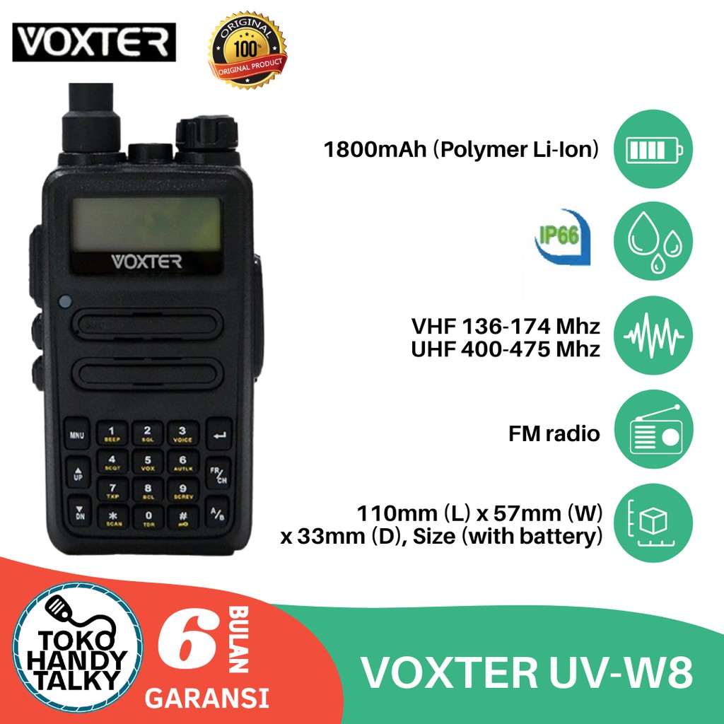 HANDY TALKY VOXTER UV-W8 UVW8 W8 DUALBAND NEW GARANSI RESMI POSTEL