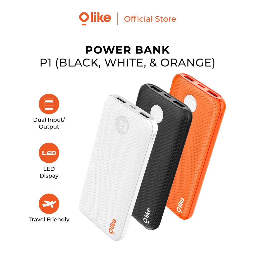 Olike Powerbank Dual USB Port Type C Micro USB 10.000 mAh LED Battery Display Fast Charging P1