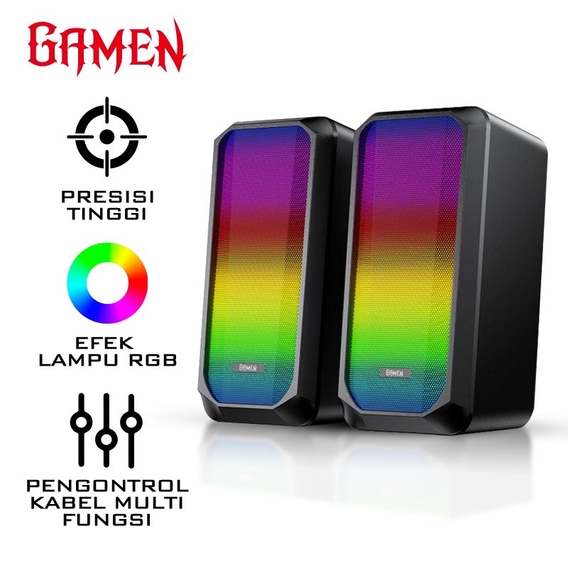 GAMEN GS6 Multimedia Speaker Gaming / Sound Audio / Sound Bar RGB Rhythm Light For Computer / PC / Laptop Super Bass Original - Garansi 1 Tahun