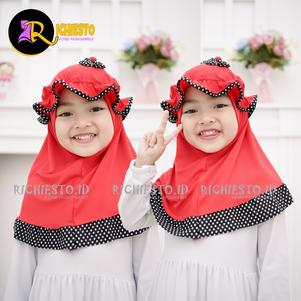 Jilbab Anak Bayi TOPI LIST POLKA 0-3 Tahun Hijab Instan Anak Perempuan Kerudung Anak Lucu Terbaru