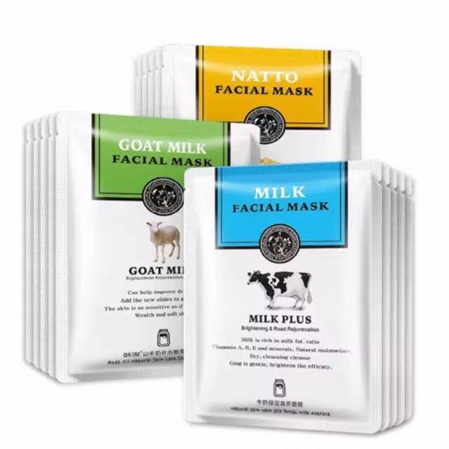 MASKER WAJAH NATTO GOAT MILK FACIAL MASK SETELAH BB GLOW