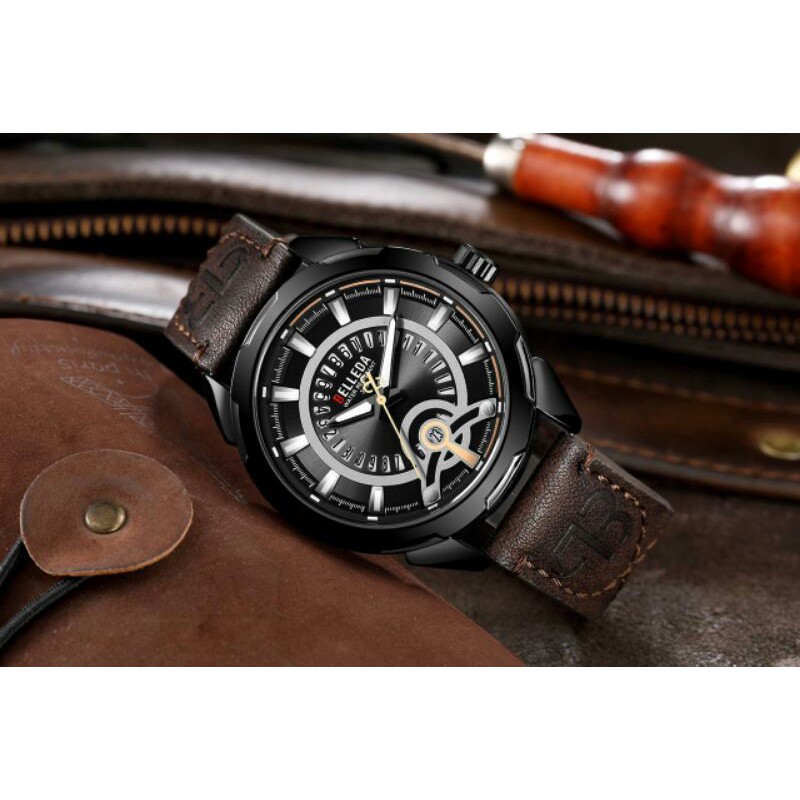 Jam Tangan Pria l Original Belleda l Strap Leather l Include Box