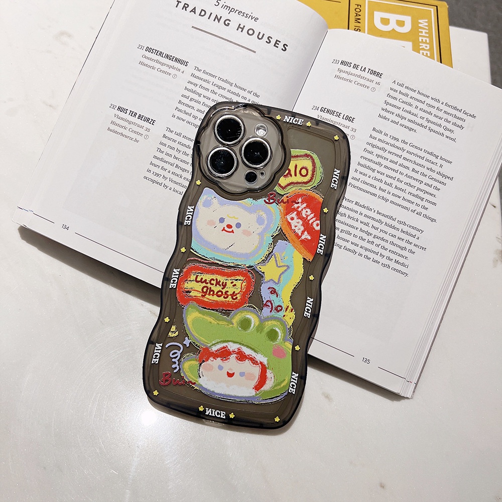 IPHONE Doodle Kartun Hewan Berbentuk Bunga Pelindung Lensa Kamera Phone Case Cover Untuk Iphone7 8 PLUS X XR XS 11 12 13 14 PRO MAX SE 2020