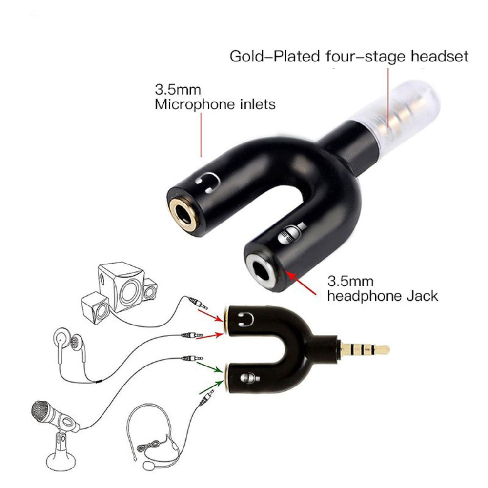 MARKETBIX Penghubung ke Headphone &amp; Mic Audio Splitter U shape 2 in 1 Mic dan audio jack 3.5 mm