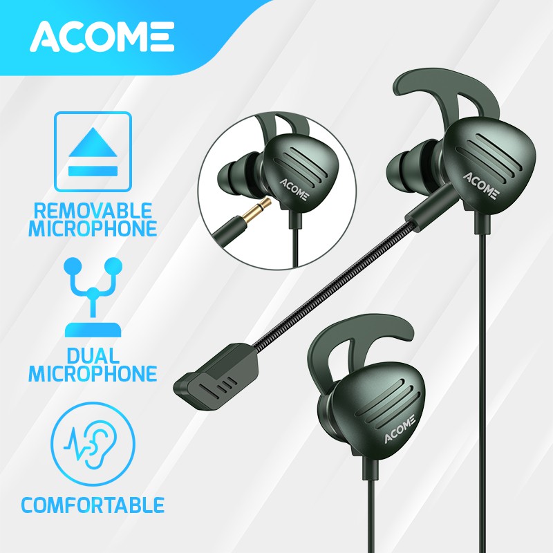 ACOME Wired Earphone In-ear Gaming Headset Dual Microphone Garansi Resmi 1 Tahun AE100