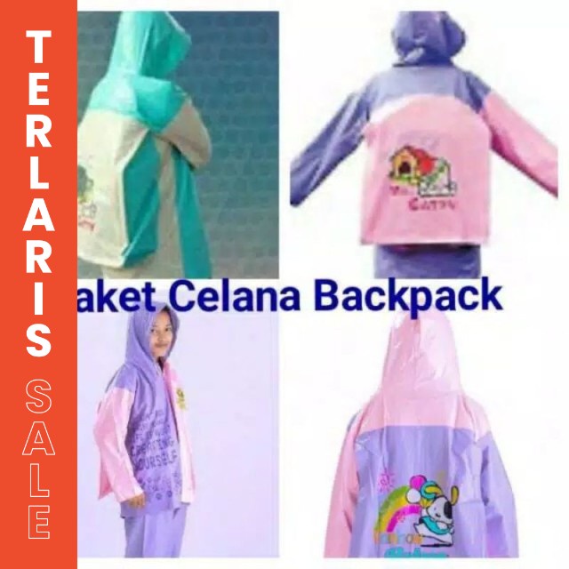 Jas Hujan Anak Laki-laki Perempuan Jaket Celana Setelan Backpack Anti Rembes Untuk SD - SMP Elmondo 606