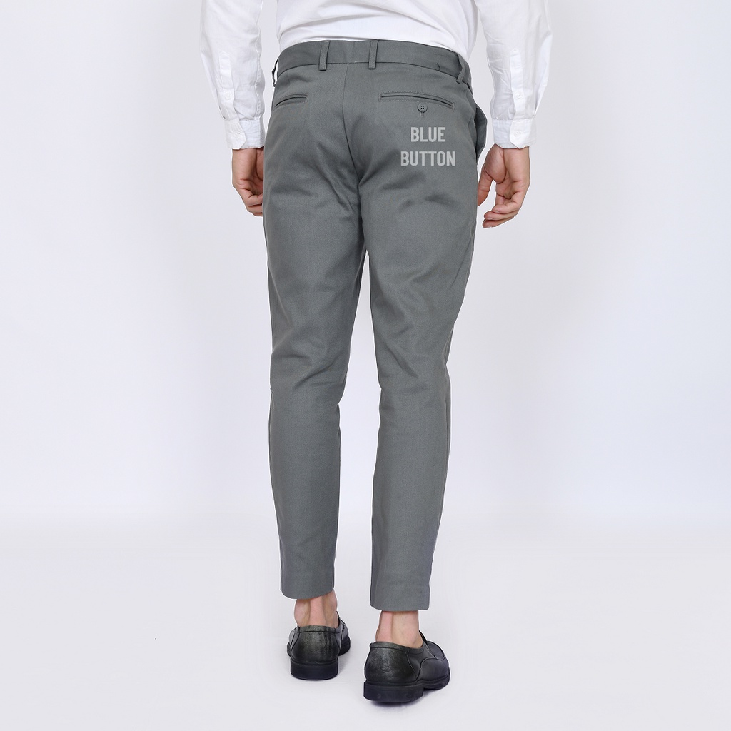 BlueButton Smart Chino Ankle Pants Slim Fit Stretch Magic Waist - Celana Panjang Pria Kerja Formal Kantor Light Grey