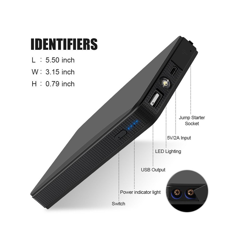 OTOHEROES Portable 10000mAh USB Power Bank Car Jump Starter &amp; Flashlight - K21 - Black