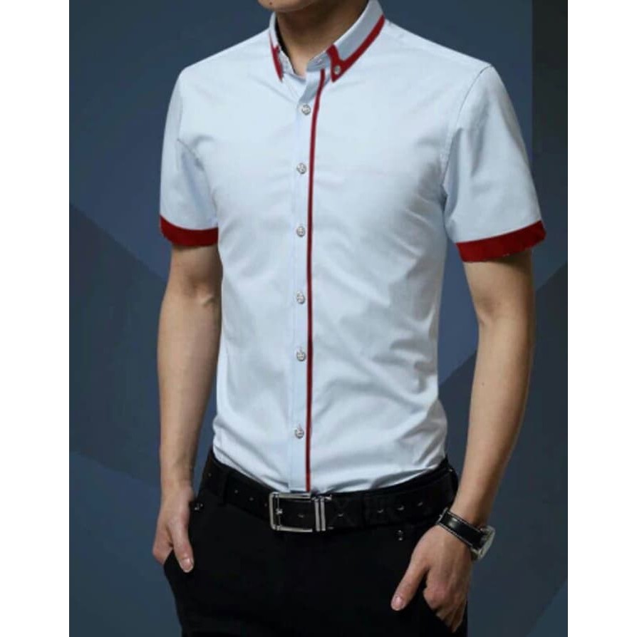 GANDY TORETTO KEMEJA PRIA LENGAN PENDEK SLIMFIT KASUAL FORMAL LEBARAN - Putih S