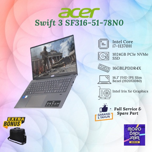 Acer Gaming Acer Swift 3 SF316-51-78N0 i7-11370H | 16GB | 1024GB SSD | Windows 10 | 16.1" FHD IPS | 