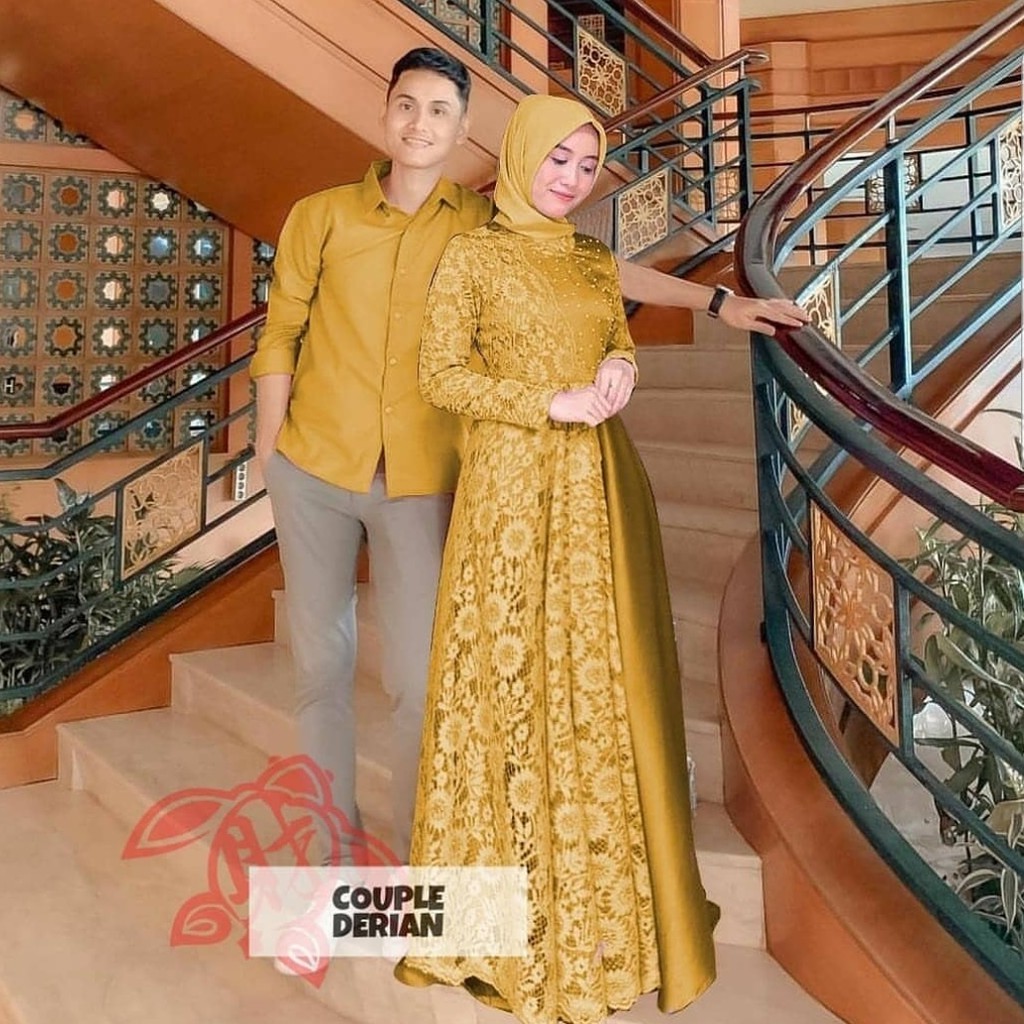 [ Bisa Cod ] Derian Couple Kondangan | Dress Muslim Brukat | Gamis MURAH