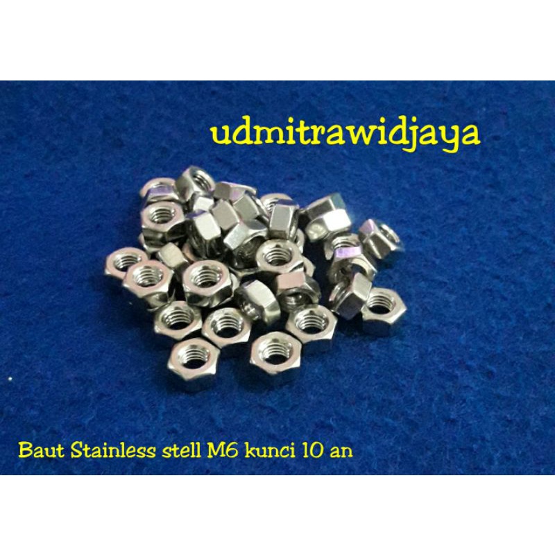 Mur stainless SS304 6mm p 1.00 Hex Nut stainless Mur SS 304 M6 Mur kunci 10an mur antikarat mur hexagon mur stainless accesories sepeda gunung mtb, polygon,bromton