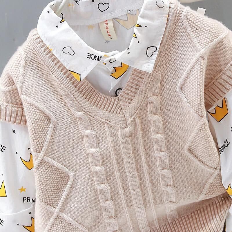 Promo !! Setelan baju anak cowok / setelan 3in1 crown prince vest rajut ukuran  1-3tahun / Setelan formal anak import /Oneset baju anak keren