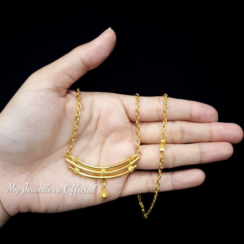 Kalung Bambu 3 Wanita Lapis Emas 24K Kalung Perhiasan Wanita Improt Premium