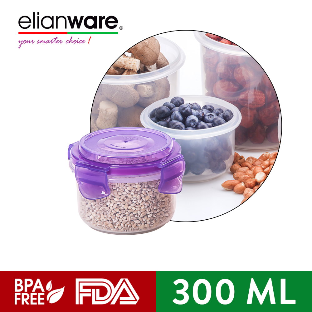 Elianware BPA Free Kotak Makanan Bundar Food Keeper Ezy Lock 300ml BIRU