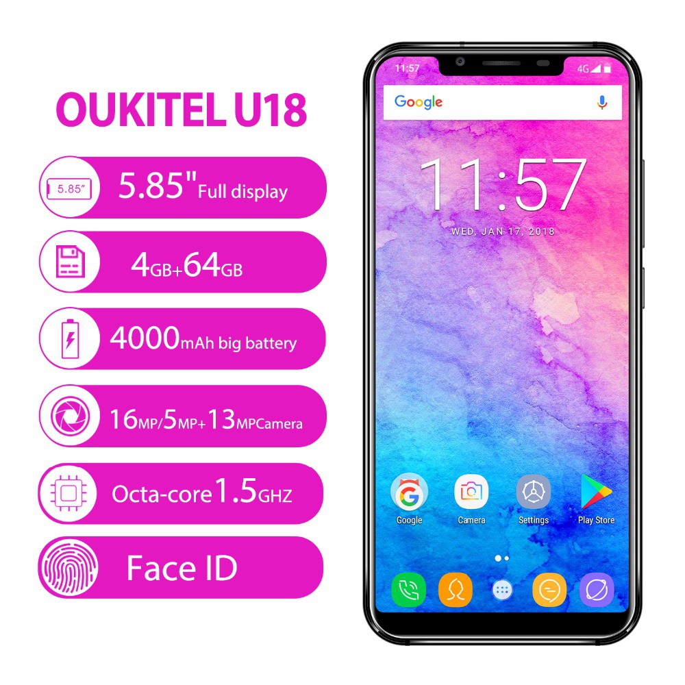 OUKITEL U18 Smartphone Android 7.0 4GB/64GB Layar 5.85\