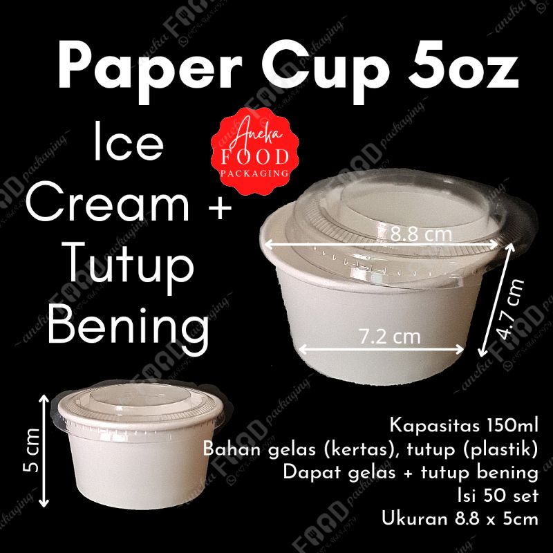 Jual Paper cup/gelas ice cream 5oz+lid bening Indonesia