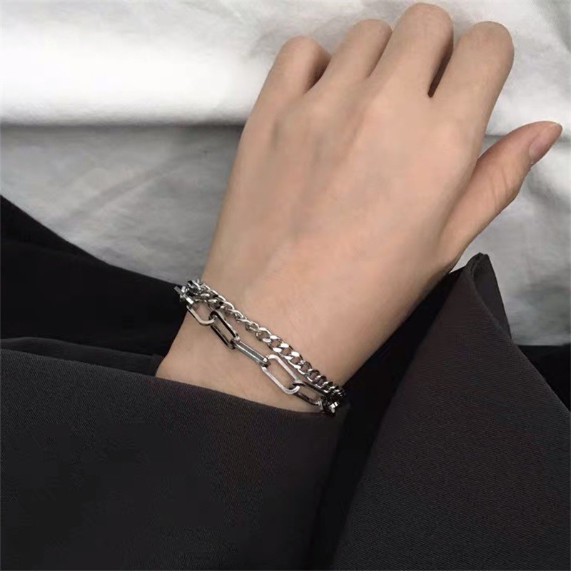 Gelang Bahan Titanium Steel Model Double Layer Gaya Korea Untuk Pria Dan Wanita