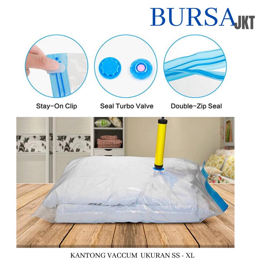 VACUM PLASTIK VACUUM PLASTIC KOMPRESI BAG TRAVEL BAJU BEDCOVER 70 X 50 CM