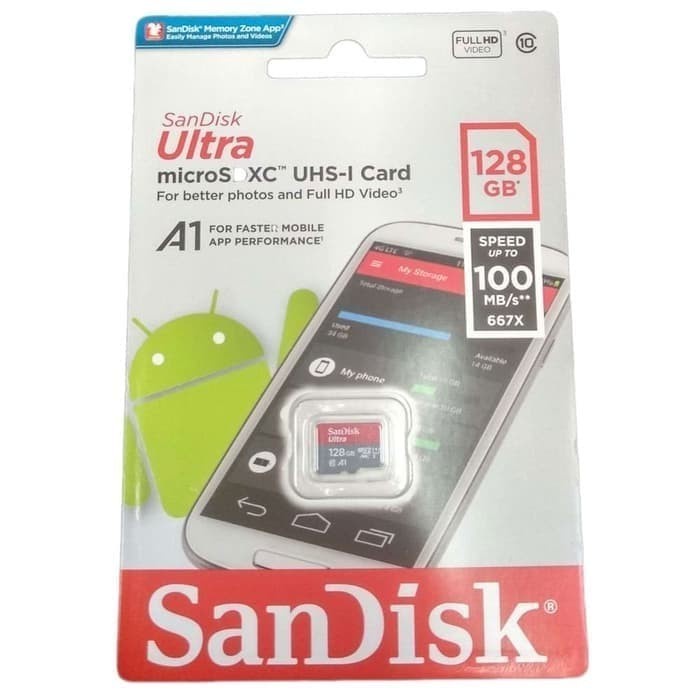 Sandisk Micro SD 128GB CL10 100Mbps - Original Garansi Resmi