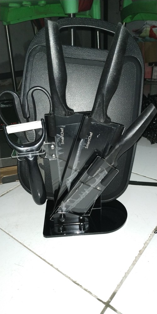 Anqi Shop   Pisau Baru  + Talenan Masak Set 7in1 Bahan Keramik Best Quality / Vs-1804