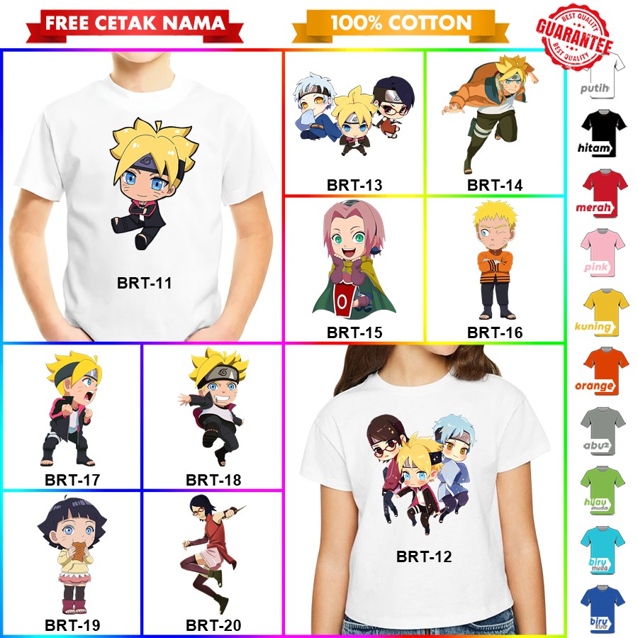 [FREE NAMA!!] Baju Kaos ANAK DAN DEWASA BORUTO BANYAK MOTIF