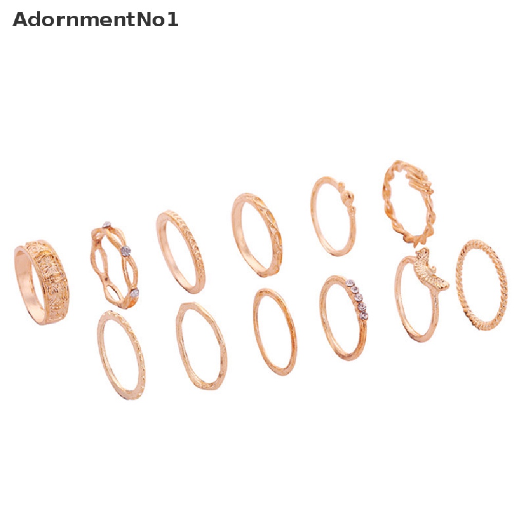 (AdornmentNo1) 12pcs / Set Cincin Buku Jari Aneka Bentuk Warna Gold Gaya Vintage Punk Untuk Wanita