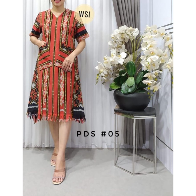 TERBARU Dress Tenun asli jepara Model Rumbai Lengan Pendek/Dress Rumbai Etnik Wanita Tenun Jepara/WS