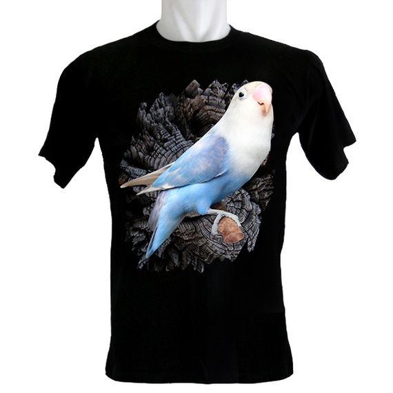 Indoshirt - Kaos Lovebird Biru Pastel - Bahan Katun - Kerah O - Ukuran 3XS sampai dengan 3XL - Banya