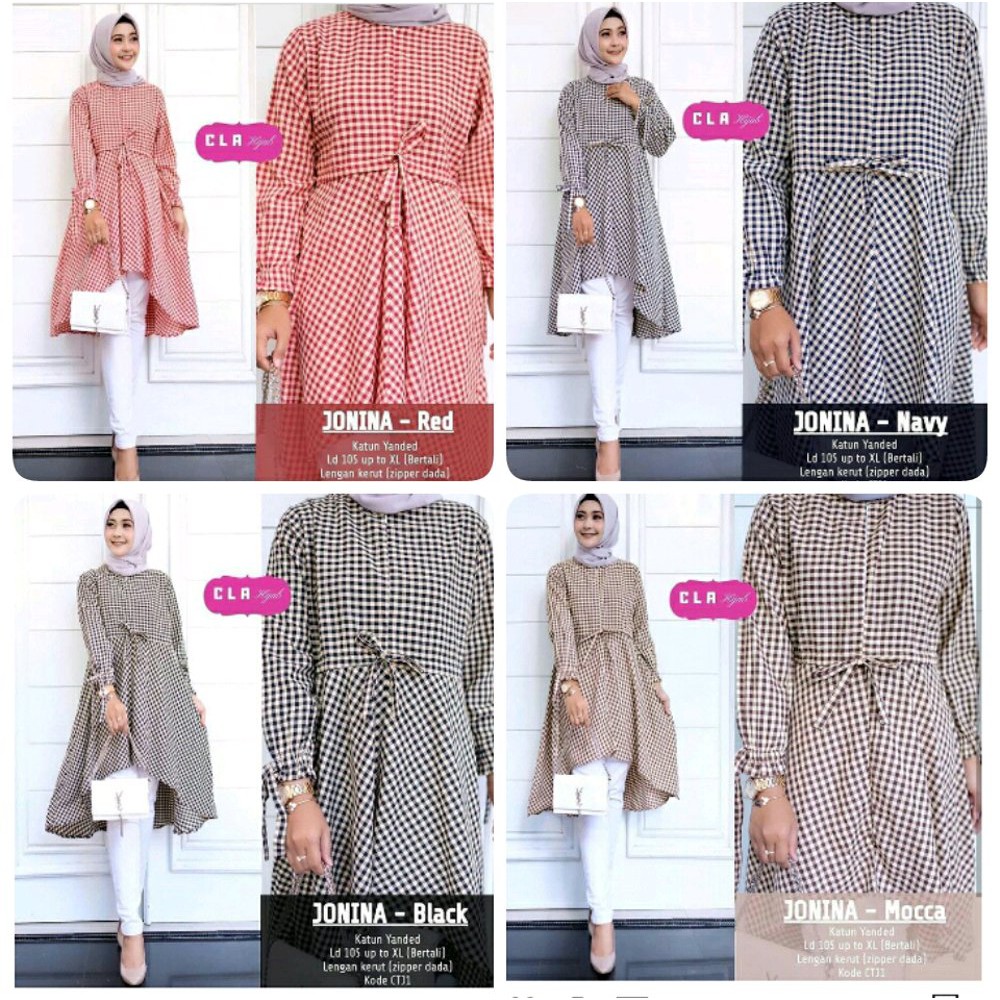 TERLARIS izzy long tunik kemeja tunik panjang kemeja kotak kotak wanita kemeja tartan wanita tunik