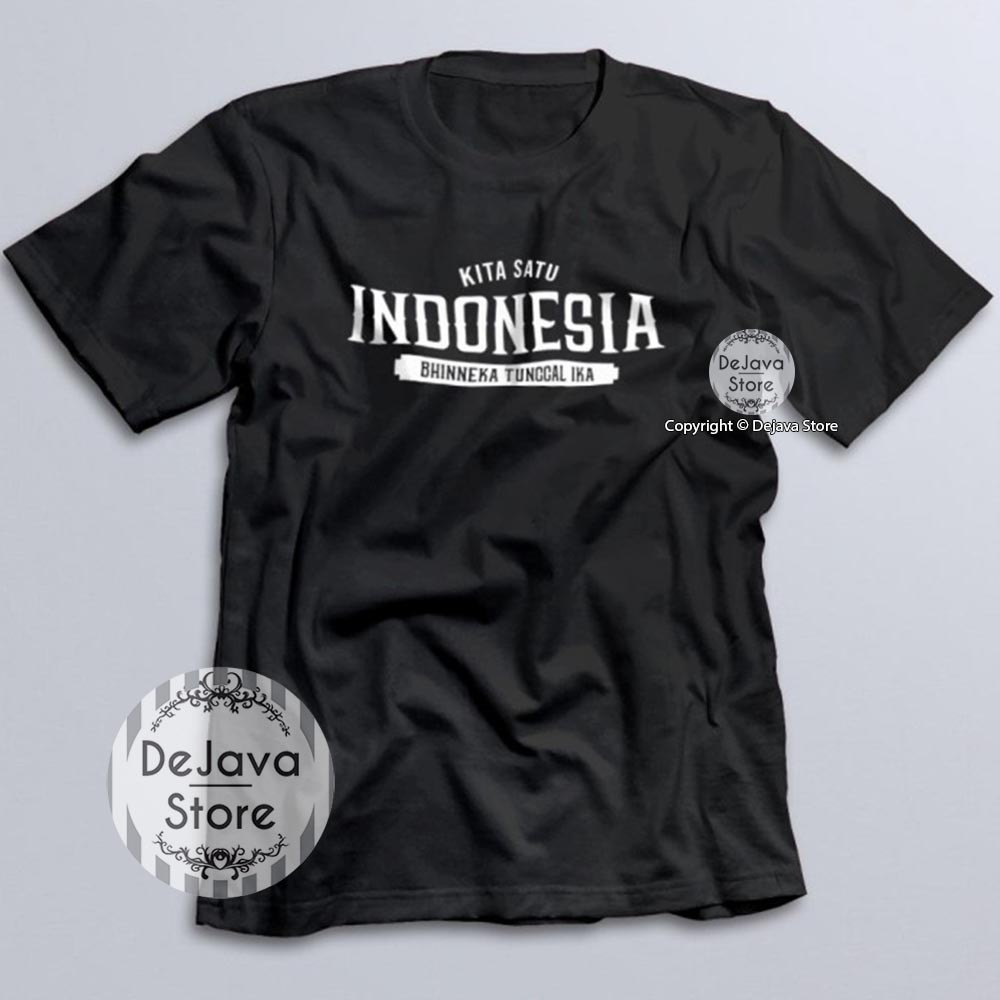 Kaos Distro Kita Satu Indonesia Bhinneka Tunggal Ika Baju Kemerdekaan Agustus Unisex Premium | 1627-HITAM