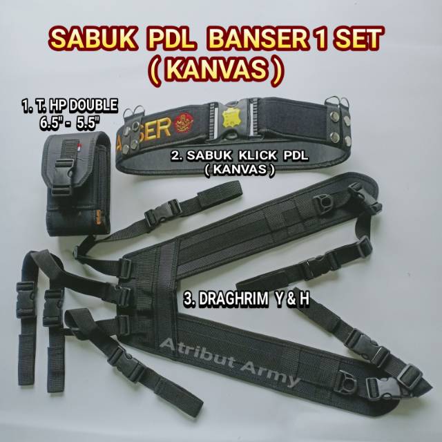 SABUK PDL KANVAS FULLSET Draghrim &amp; Tempat hp Security banser Perlengkapan Atribut Satpam Banser