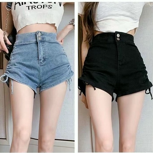 Celana jeans wanita kekinian Celana pendek denim pinggang tinggi hotpants cewek stretch jeans OOTD highwaist short pants korean style wanita