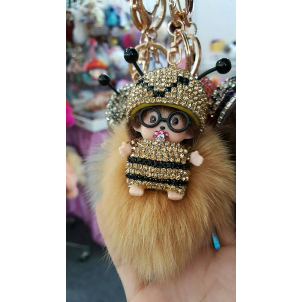 Monchichi bee with furball bagcharm