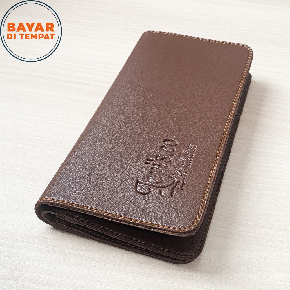 SHOPEE 6.6 SUPER SALE!! Dompet Panjang Pria Lipat Dua Model 3 Dimensi Dompet Panjang Wanita Bahan Full Kulit Dompet Panjang Dompet Kartu Model Casual - Brown