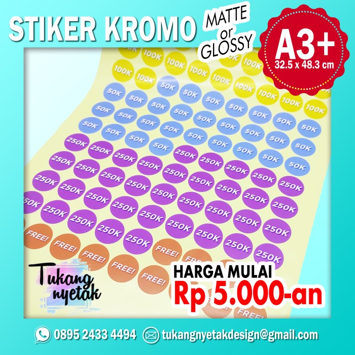 Jual Cetak Stiker Kromo Cetak Stiker A3 Laminasi Glossy Matte