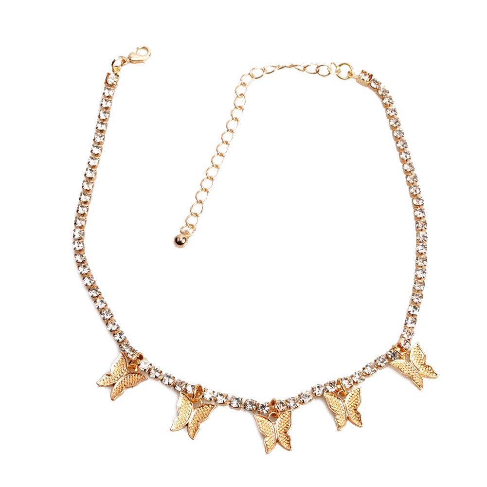 Hu Hu Hu Hu Hu Alat Bantu Pasang Kacamata♡ Kalung Rantai Liontin Kupu-Kupu Aksen Berlian Imitasi Untuk Wanita